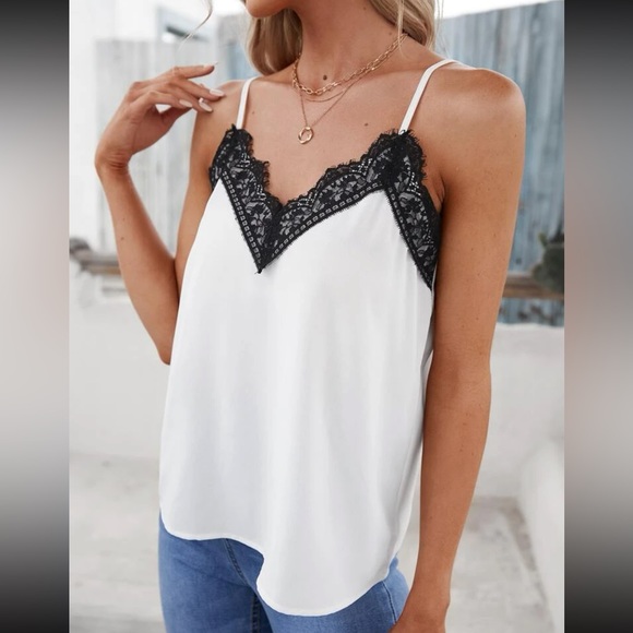 Boho black white two tone color block tank top - Picture 2 of 6